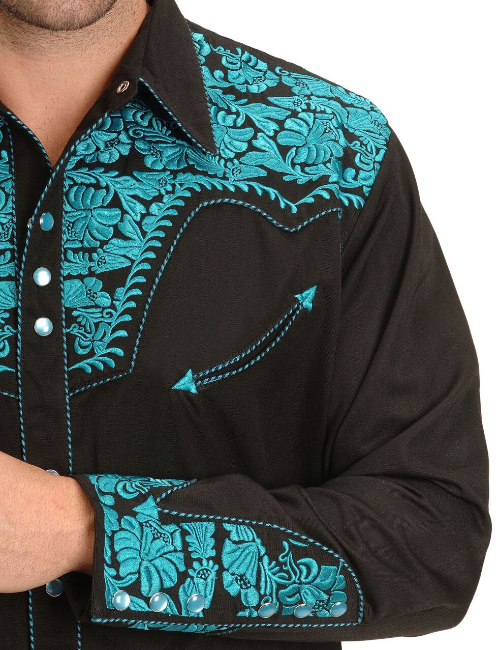 P-634X TRC Scully Turquoise Embroidery Retro Western Shirt Big and Tall